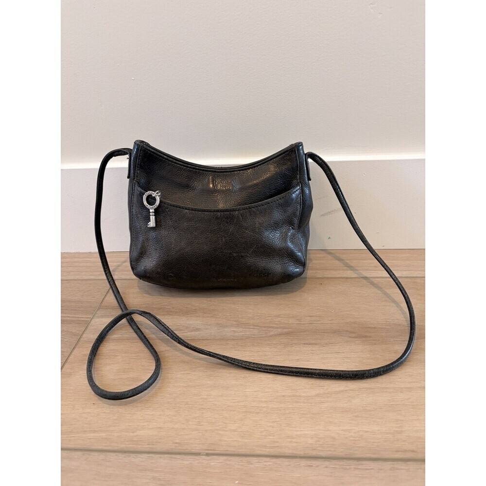 FOSSIL Small Vintage Black Leather Shoulder Crossbody Bag With Key Charm